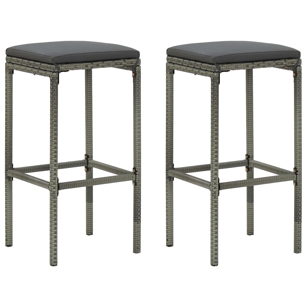 Bar Stools With Cushions 2 Pcs Grey Poly Rattan Benches Bar Stools