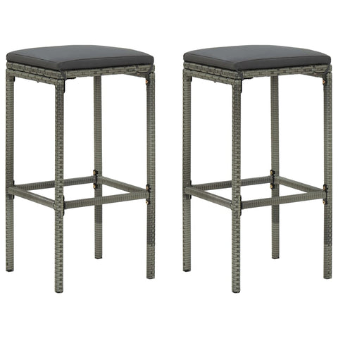 Bar Stools With Cushions 2 Pcs Grey Poly Rattan Benches Bar Stools