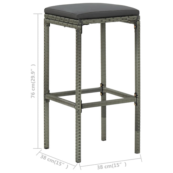 Bar Stools With Cushions 2 Pcs Grey Poly Rattan Benches Bar Stools