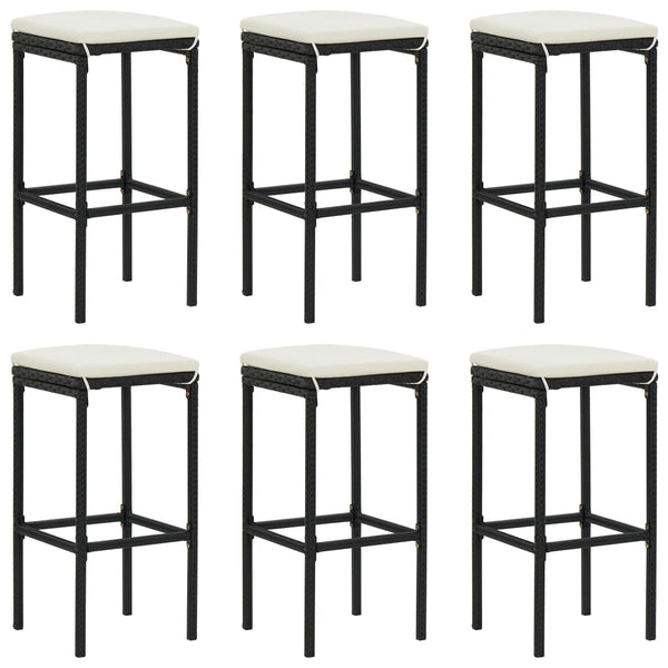Vidaxl Bar Stools With Cushions 6 Pcs Black Poly Rattan Benches Bar Stools