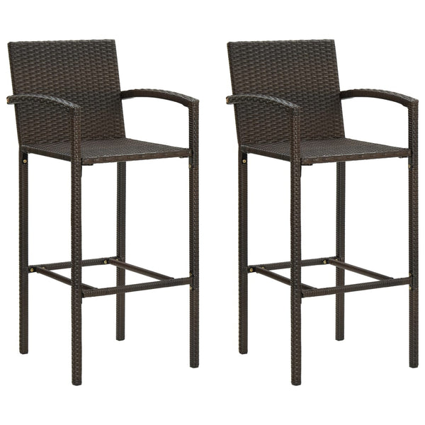 Bar Stools 2 Pcs Brown Poly Rattan Benches Bar Stools