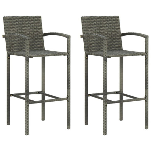 Bar Stools 2 Pcs Grey Poly Rattan Benches Bar Stools
