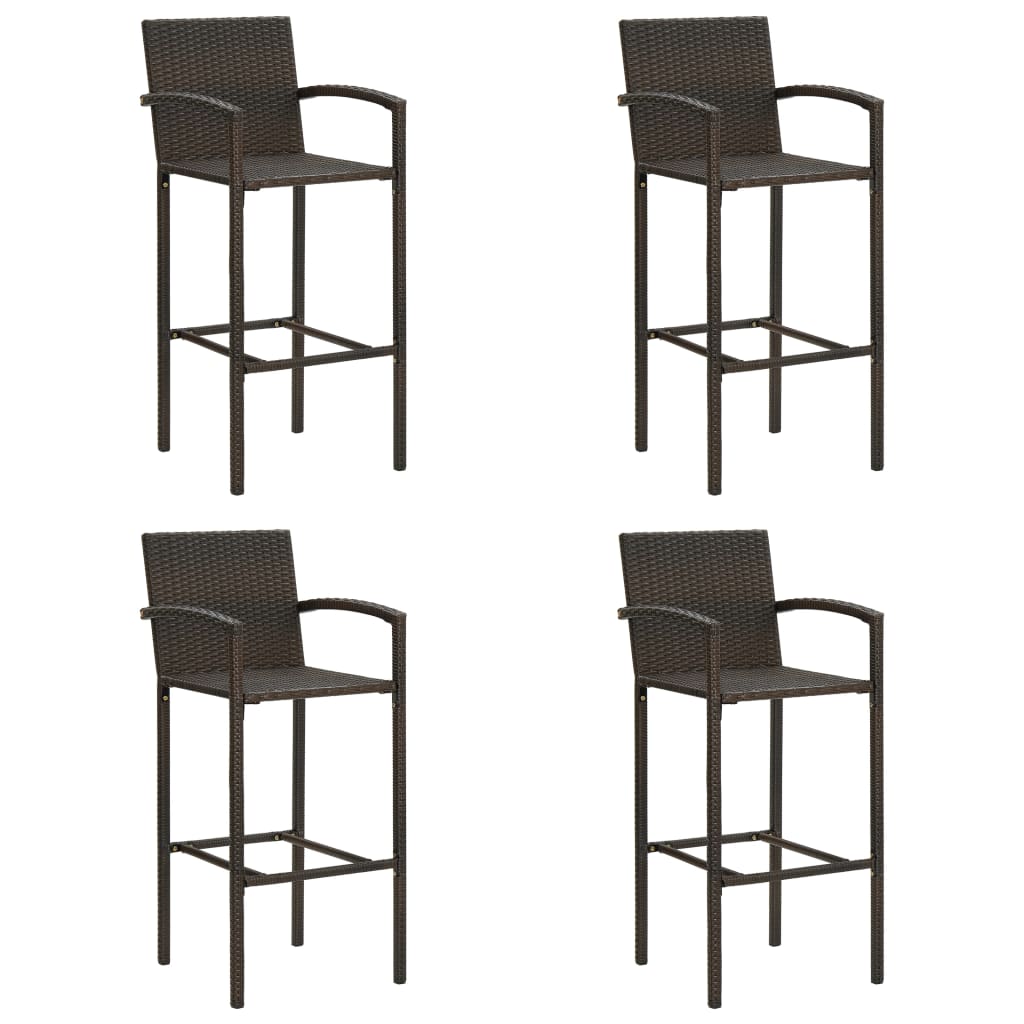 Bar Stools 4 Pcs Brown Poly Rattan Benches Bar Stools