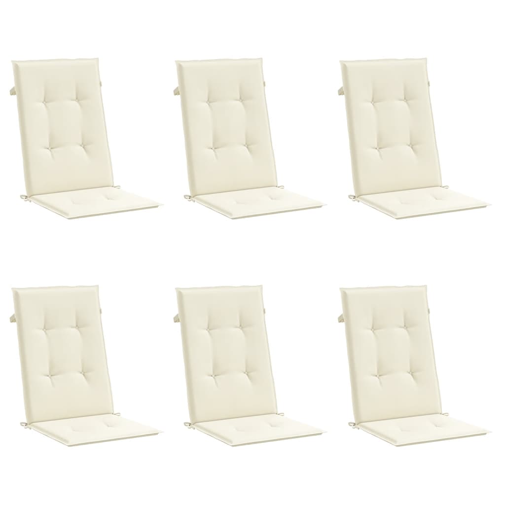Garden Highback Chair Cushions 6 Pcs Cream 120X50x3 Cm Fabric Patio Chairs
