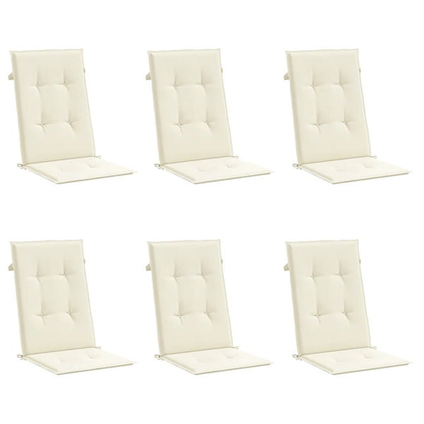 Garden Highback Chair Cushions 6 Pcs Cream 120X50x3 Cm Fabric Patio Chairs