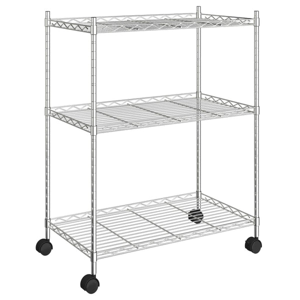 Vidaxl 3 Tier Storage Rack With Wheels 60X35x81 Cm Chrome 150 Kg Tool Shelving & Racking Systems
