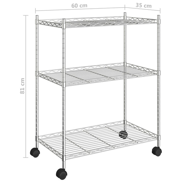 Vidaxl 3 Tier Storage Rack With Wheels 60X35x81 Cm Chrome 150 Kg Tool Shelving & Racking Systems