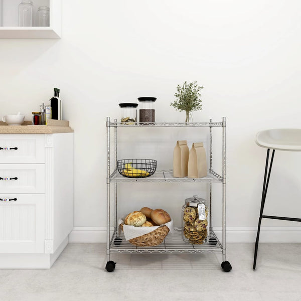 Vidaxl 3 Tier Storage Rack With Wheels 60X35x81 Cm Chrome 150 Kg Tool Shelving & Racking Systems