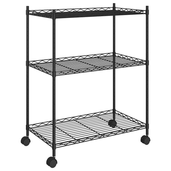 Vidaxl 3 Tier Storage Rack With Wheels 60X35x81 Cm Black 150 Kg Kitchen Carts