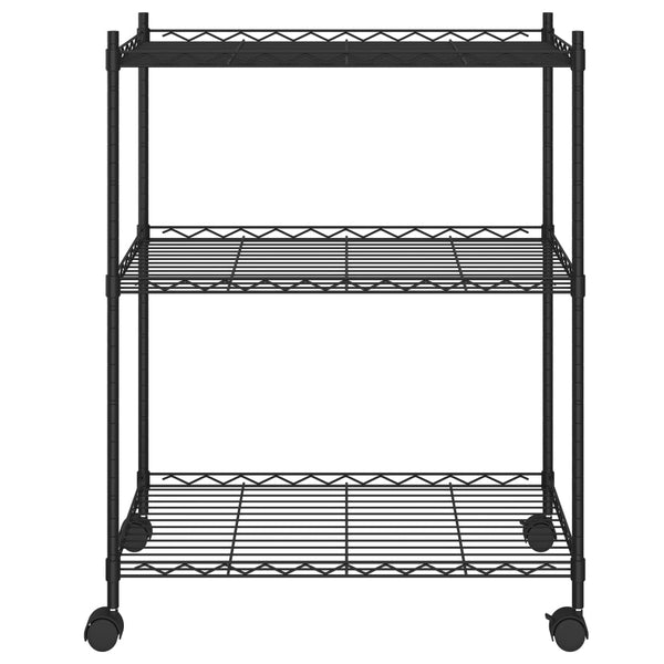 Vidaxl 3 Tier Storage Rack With Wheels 60X35x81 Cm Black 150 Kg Kitchen Carts