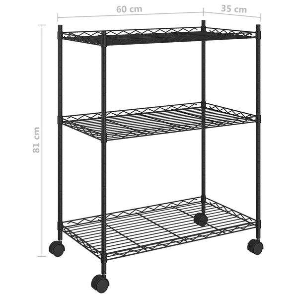 Vidaxl 3 Tier Storage Rack With Wheels 60X35x81 Cm Black 150 Kg Kitchen Carts