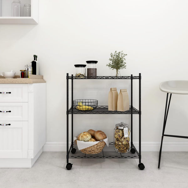 Vidaxl 3 Tier Storage Rack With Wheels 60X35x81 Cm Black 150 Kg Kitchen Carts