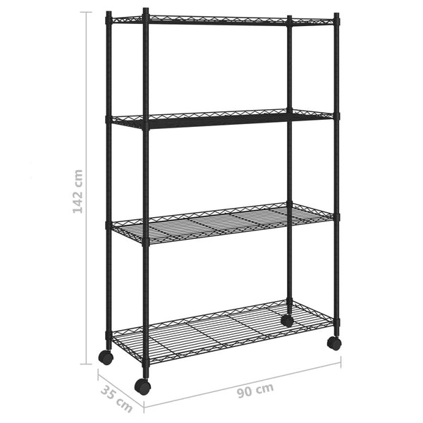 Vidaxl 4 Tier Storage Shelf With Wheels 90X35x142 Cm Black 200 Kg Tool Shelving & Racking Systems