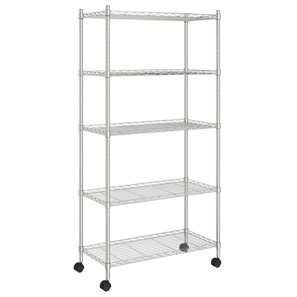 Vidaxl 5 Tier Storage Shelf With Wheels 75X35x155 Cm Chrome 250 Kg Storage Units