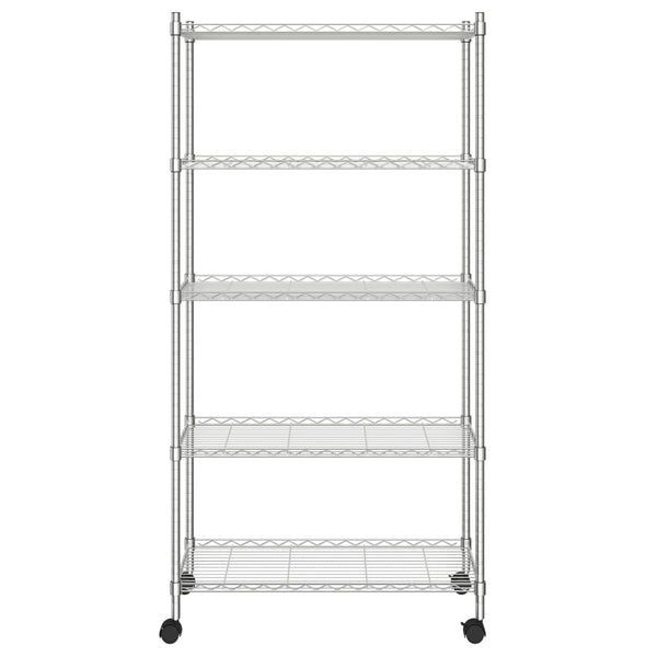 Vidaxl 5 Tier Storage Shelf With Wheels 75X35x155 Cm Chrome 250 Kg Storage Units