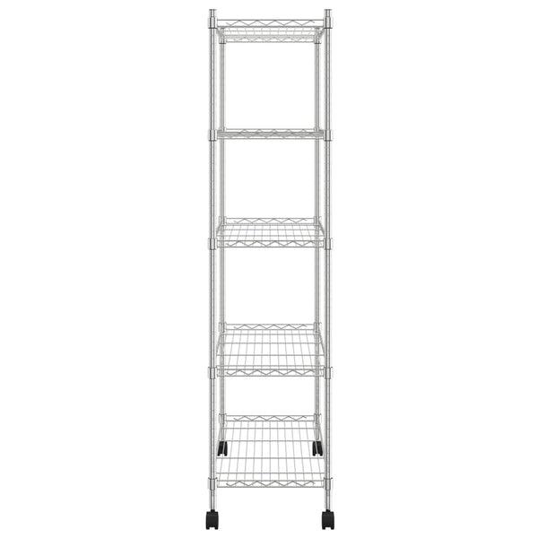 Vidaxl 5 Tier Storage Shelf With Wheels 75X35x155 Cm Chrome 250 Kg Storage Units