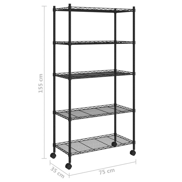 Vidaxl 5 Tier Storage Shelf With Wheels 75X35x155 Cm Black 250 Kg Tool Shelving & Racking Systems