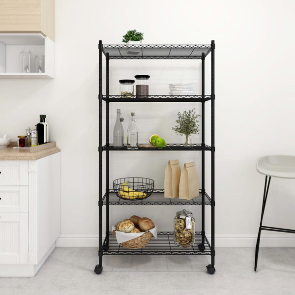 Vidaxl 5 Tier Storage Shelf With Wheels 75X35x155 Cm Black 250 Kg Tool Shelving & Racking Systems