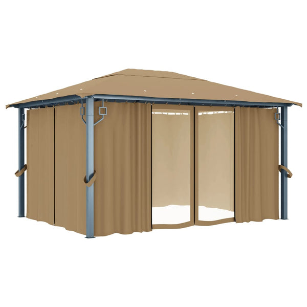 Gazebo With Curtain 400X300 Cm Taupe Aluminium Gazebos & Pergolas