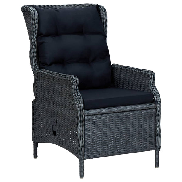 Reclining Garden Chair With Cushions Poly Rattan Dark Grey Patio Chairs