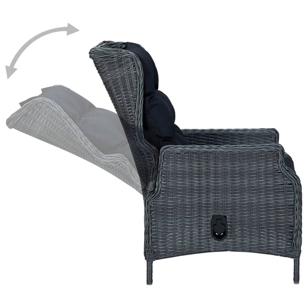 Reclining Garden Chair With Cushions Poly Rattan Dark Grey Patio Chairs