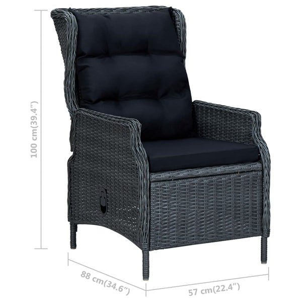 Reclining Garden Chair With Cushions Poly Rattan Dark Grey Patio Chairs