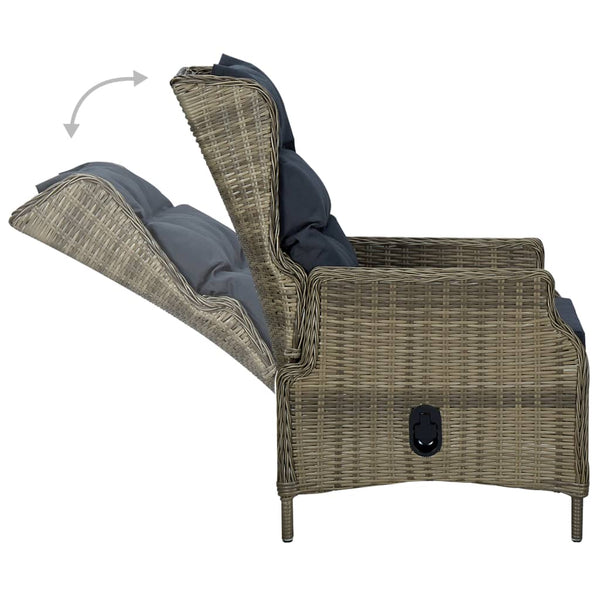 Reclining Garden Chair With Cushions Poly Rattan Brown Patio Chairs