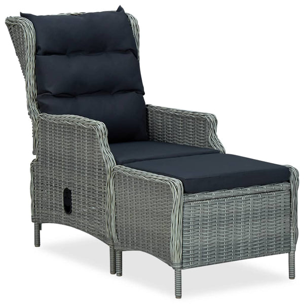 Reclining Garden Chair With Footstool Poly Rattan Light Grey Patio Chairs