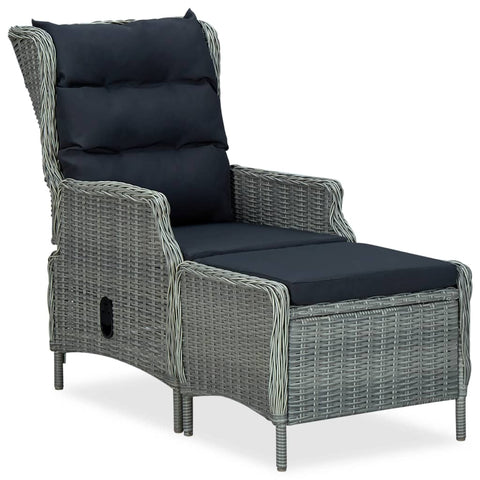 Reclining Garden Chair With Footstool Poly Rattan Light Grey Patio Chairs