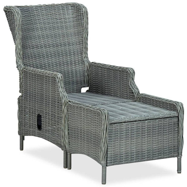 Reclining Garden Chair With Footstool Poly Rattan Light Grey Patio Chairs