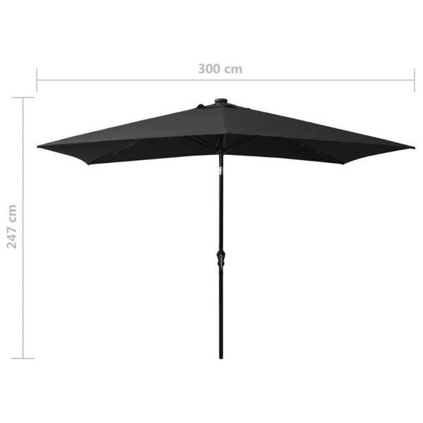 Parasol With Leds And Steel Pole Black 2X3 M