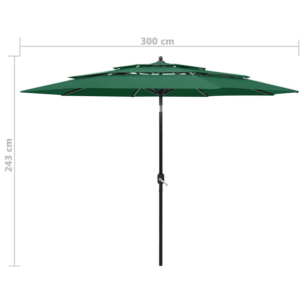 3 Tier Garden Parasol Green 3M Aluminium Pole Patio Umbrellas