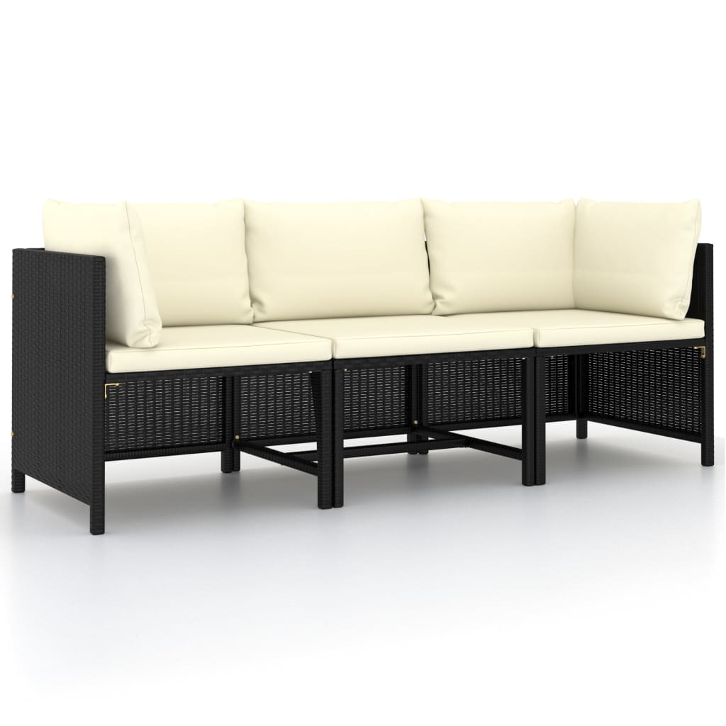 3 Seater Garden Sofa With Cushions Black Poly Rattan Patio Chairs