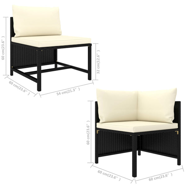 3 Seater Garden Sofa With Cushions Black Poly Rattan Patio Chairs