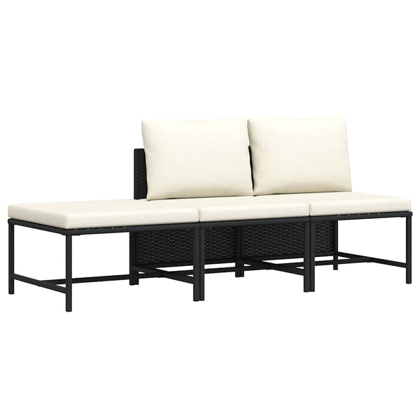 Vidaxl 3 Piece Garden Sofa Set With Cushions Black Poly Rattan Patio Furniture Sets