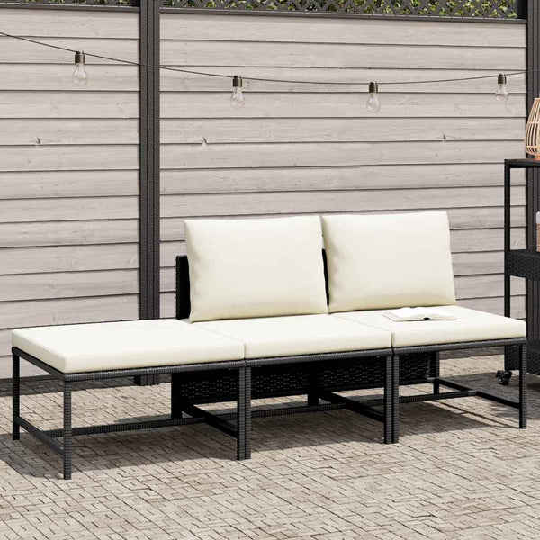 Vidaxl 3 Piece Garden Sofa Set With Cushions Black Poly Rattan Patio Furniture Sets