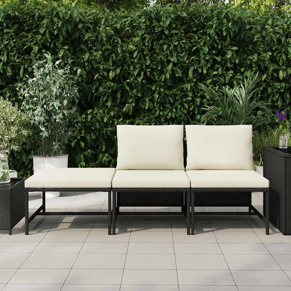 Vidaxl 3 Piece Garden Sofa Set With Cushions Black Poly Rattan Patio Furniture Sets