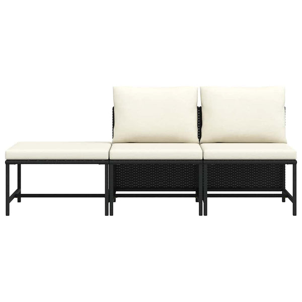Vidaxl 3 Piece Garden Sofa Set With Cushions Black Poly Rattan Patio Furniture Sets