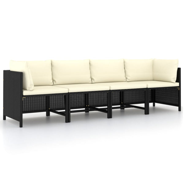 4 Seater Garden Sofa With Cushions Black Poly Rattan Patio Chairs