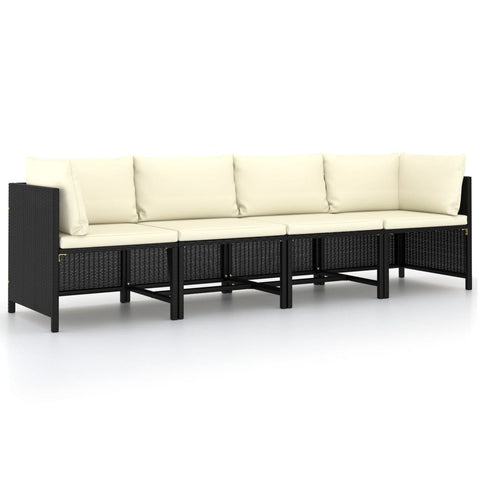 4 Seater Garden Sofa With Cushions Black Poly Rattan Patio Chairs