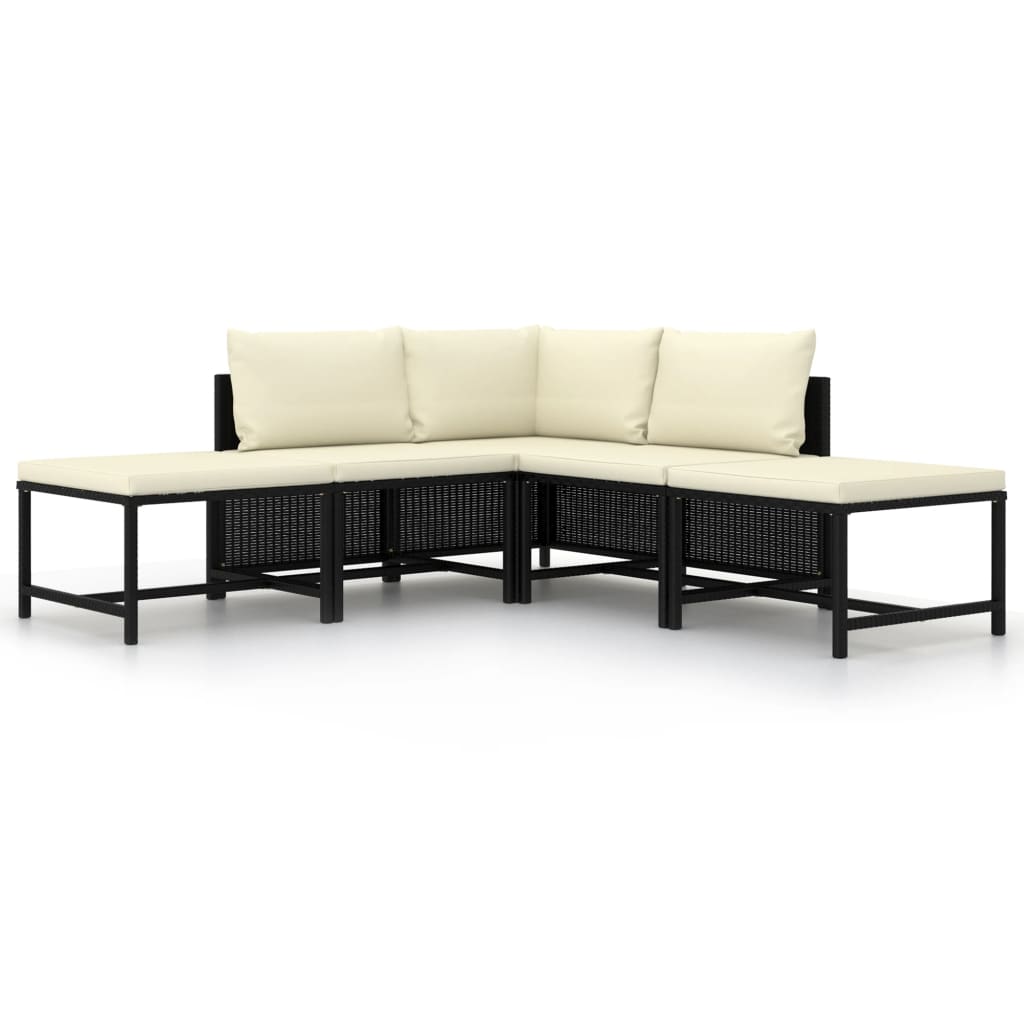 5 Piece Garden Sofa Set With Cushions Black Poly Rattan Patio Chairs