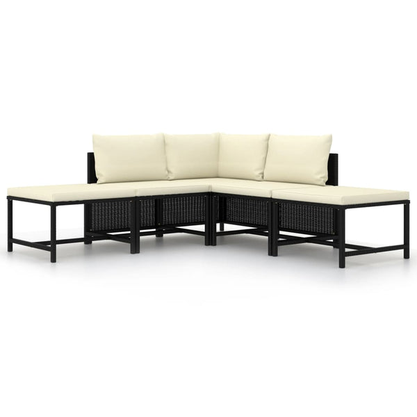 5 Piece Garden Sofa Set With Cushions Black Poly Rattan Patio Chairs