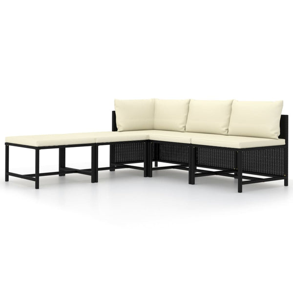 5 Piece Garden Sofa Set With Cushions Black Poly Rattan Patio Chairs