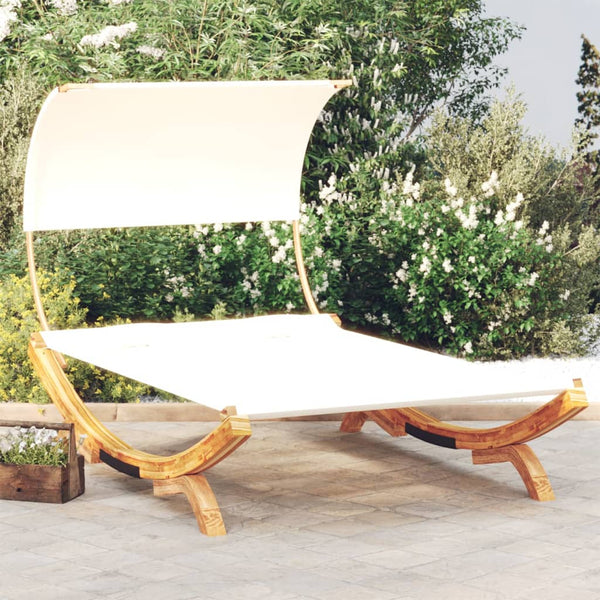 Outdoor Lounge Bed With Canopy 165X203x126 Cm Solid Bent Wood Cream Loungers
