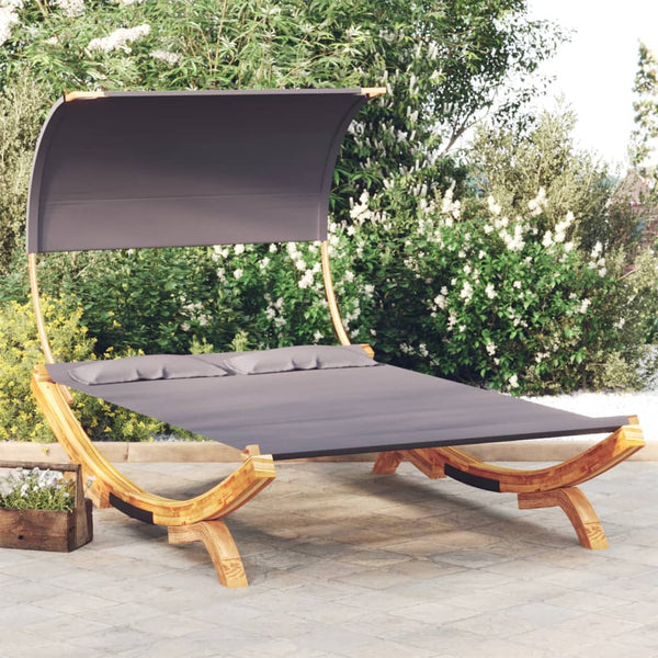 Outdoor Lounge Bed With Canopy 165X203x126cm Solid Bent Wood Anthracite Loungers