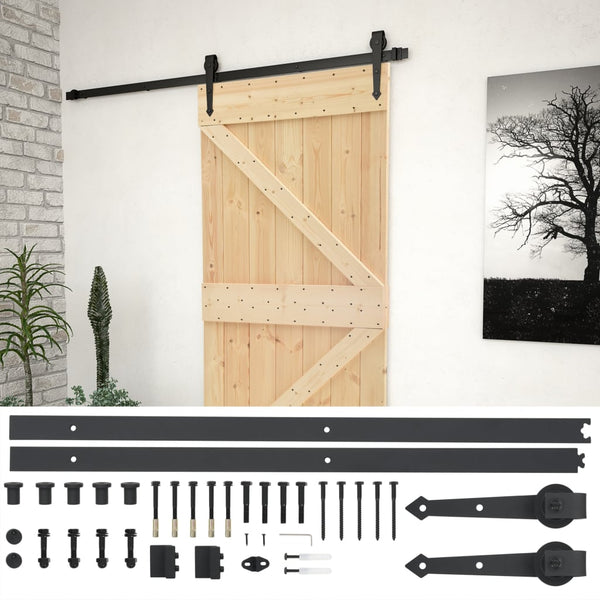 Sliding Door With Hardware Set 80X210 Cm Solid Pine Wood Barn Doors