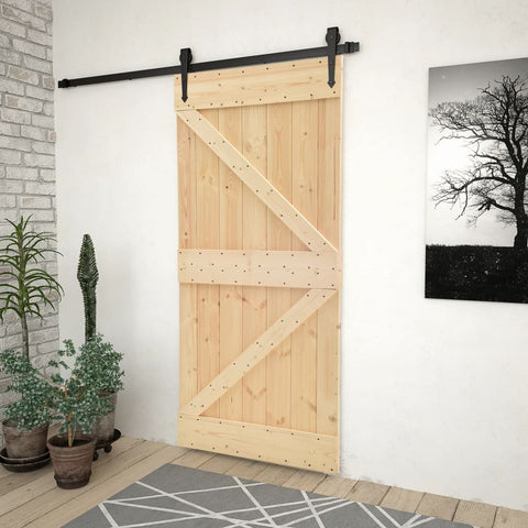 Sliding Door With Hardware Set 80X210 Cm Solid Pine Wood Barn Doors