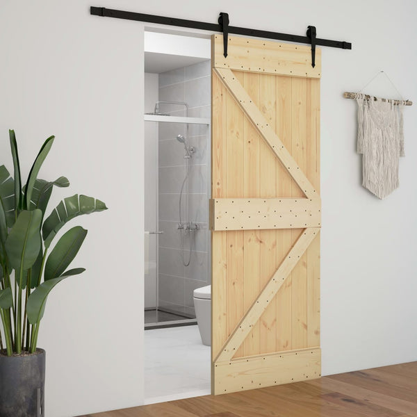 Sliding Door With Hardware Set 90X210 Cm Solid Pine Wood Sliding Door Hardware