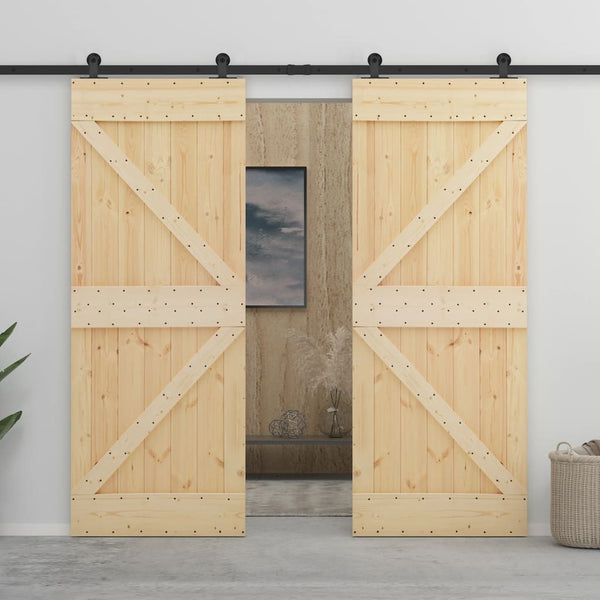 Sliding Door With Hardware Set 100X210 Cm Solid Pine Wood Barn Doors