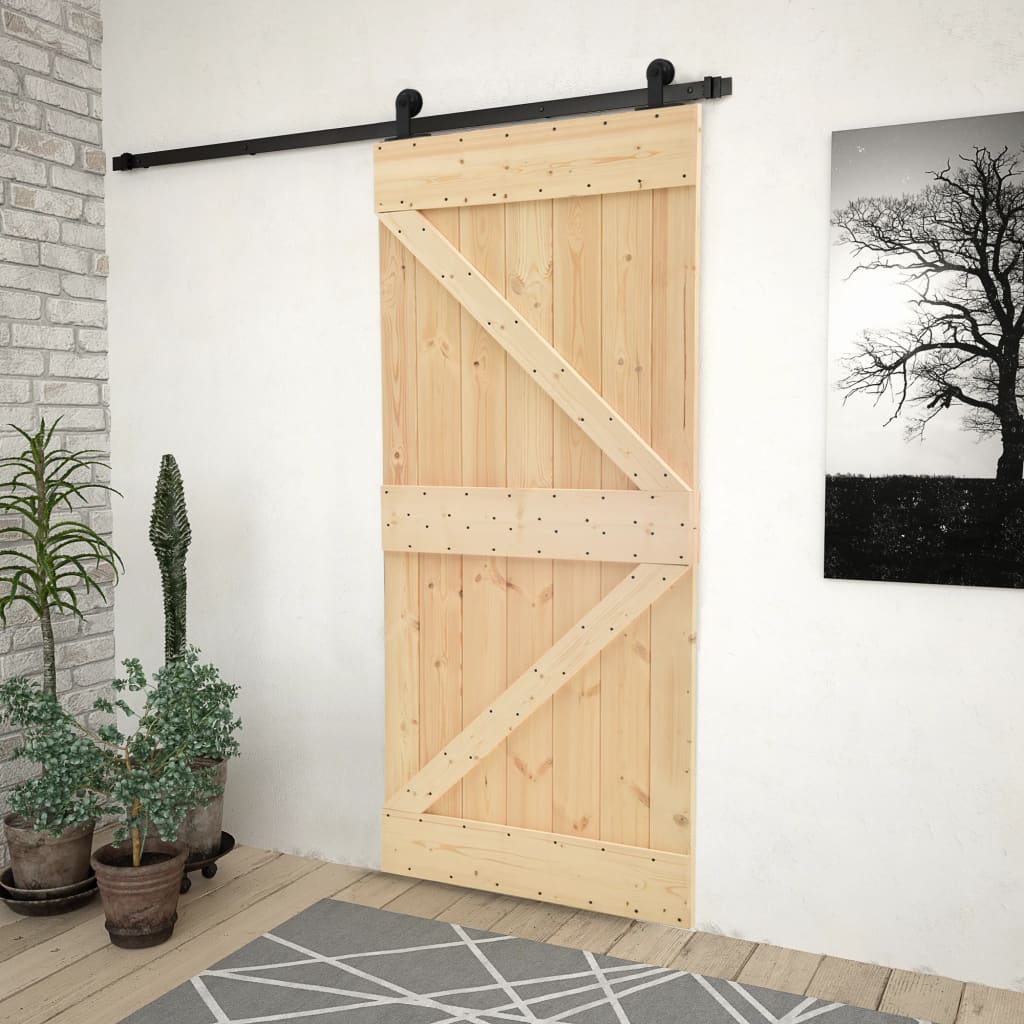 Sliding Door With Hardware Set 100X210 Cm Solid Pine Wood Barn Doors